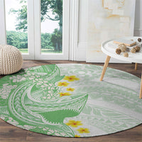 Green Hawaii Shark Tattoo Round Carpet Puakenikeni Lei Plumeria Polynesian Pattern