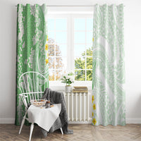 Green Hawaii Shark Tattoo Window Curtain Puakenikeni Lei Plumeria Polynesian Pattern