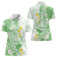 Green Hawaii Shark Tattoo Women Polo Shirt Puakenikeni Lei Plumeria Polynesian Pattern