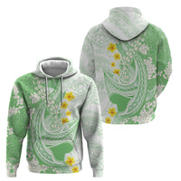 Green Hawaii Shark Tattoo Zip Hoodie Puakenikeni Lei Plumeria Polynesian Pattern