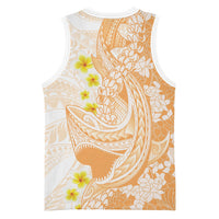Orange Hawaii Shark Tattoo Basketball Jersey Puakenikeni Lei Plumeria Polynesian Pattern