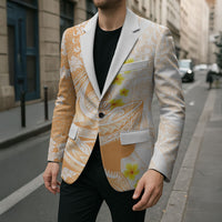 Orange Hawaii Shark Tattoo Blazer Puakenikeni Lei Plumeria Polynesian Pattern