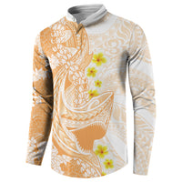 Orange Hawaii Shark Tattoo Button Sweatshirt Puakenikeni Lei Plumeria Polynesian Pattern
