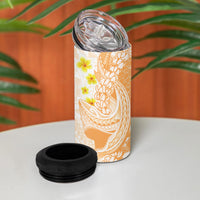 Orange Hawaii Shark Tattoo 4 in 1 Can Cooler Tumbler Puakenikeni Lei Plumeria Polynesian Pattern LT14 - Polynesian Pride