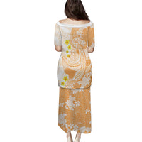 Orange Hawaii Shark Tattoo Family Matching Puletasi and Hawaiian Shirt Puakenikeni Lei Plumeria Polynesian Pattern LT14 - Polynesian Pride