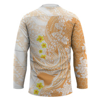 Orange Hawaii Shark Tattoo Hockey Jersey Puakenikeni Lei Plumeria Polynesian Pattern