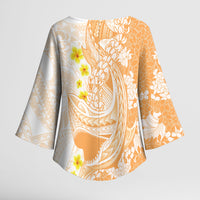 Orange Hawaii Shark Tattoo Kimono Sleeve Blouse Puakenikeni Lei Plumeria Polynesian Pattern