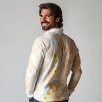 Orange Hawaii Shark Tattoo Long Sleeve Polo Shirt Puakenikeni Lei Plumeria Polynesian Pattern