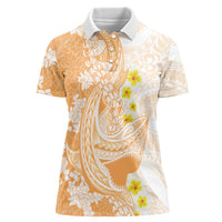 Orange Hawaii Shark Tattoo Women Polo Shirt Puakenikeni Lei Plumeria Polynesian Pattern