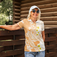 Orange Hawaii Shark Tattoo Women Polo Shirt Puakenikeni Lei Plumeria Polynesian Pattern