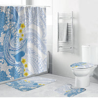 Blue Hawaii Shark Tattoo Bathroom Set Puakenikeni Lei Plumeria Polynesian Pattern