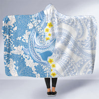 Blue Hawaii Shark Tattoo Hooded Blanket Puakenikeni Lei Plumeria Polynesian Pattern