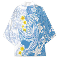 Blue Hawaii Shark Tattoo Kimono Puakenikeni Lei Plumeria Polynesian Pattern