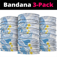 Blue Hawaii Shark Tattoo Neck Gaiter Puakenikeni Lei Plumeria Polynesian Pattern