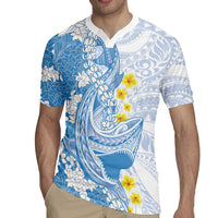 Blue Hawaii Shark Tattoo Rugby Jersey Puakenikeni Lei Plumeria Polynesian Pattern