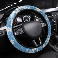 Blue Hawaii Shark Tattoo Steering Wheel Cover Puakenikeni Lei Plumeria Polynesian Pattern