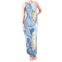 Blue Hawaii Shark Tattoo Tank Maxi Dress Puakenikeni Lei Plumeria Polynesian Pattern