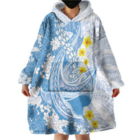 Blue Hawaii Shark Tattoo Wearable Blanket Hoodie Puakenikeni Lei Plumeria Polynesian Pattern