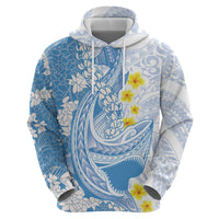 Blue Hawaii Shark Tattoo Zip Hoodie Puakenikeni Lei Plumeria Polynesian Pattern