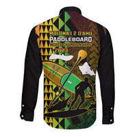 Paddle Board Hawaii Long Sleeve Button Shirt Molokai 2 Oahu World Championships Kakau Pattern LT14 - Polynesian Pride