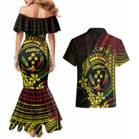 Reggae Kosrae Liberation Day Couples Matching Mermaid Dress and Hawaiian Shirt September 8 Polynesian Tattoo - Polynesian Pride
