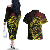 Reggae Kosrae Liberation Day Couples Matching Off The Shoulder Long Sleeve Dress and Hawaiian Shirt September 8 Polynesian Tattoo - Polynesian Pride