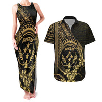 Gold Kosrae Liberation Day Couples Matching Tank Maxi Dress and Hawaiian Shirt September 8 Polynesian Tattoo - Polynesian Pride