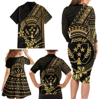 Gold Kosrae Liberation Day Family Matching Long Sleeve Bodycon Dress and Hawaiian Shirt September 8 Polynesian Tattoo LT14 - Polynesian Pride