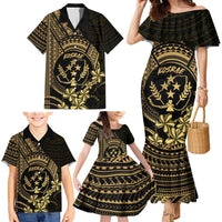 Gold Kosrae Liberation Day Family Matching Mermaid Dress and Hawaiian Shirt September 8 Polynesian Tattoo LT14 - Polynesian Pride