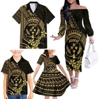 Gold Kosrae Liberation Day Family Matching Off The Shoulder Long Sleeve Dress and Hawaiian Shirt September 8 Polynesian Tattoo LT14 - Polynesian Pride