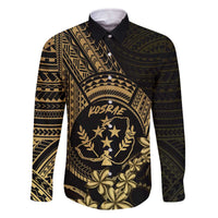 Gold Kosrae Liberation Day Family Matching Off The Shoulder Long Sleeve Dress and Hawaiian Shirt September 8 Polynesian Tattoo LT14 Dad's Shirt - Long Sleeve Gold - Polynesian Pride