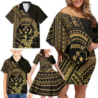 Gold Kosrae Liberation Day Family Matching Off Shoulder Short Dress and Hawaiian Shirt September 8 Polynesian Tattoo LT14 - Polynesian Pride