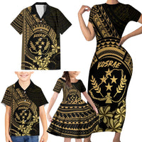Gold Kosrae Liberation Day Family Matching Short Sleeve Bodycon Dress and Hawaiian Shirt September 8 Polynesian Tattoo LT14 - Polynesian Pride