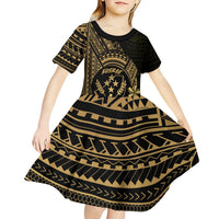 Gold Kosrae Liberation Day Kid Short Sleeve Dress September 8 Polynesian Tattoo LT14 - Polynesian Pride