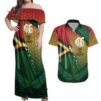 Personalised Long Live Vanuatu Independence Day Couples Matching Off Shoulder Maxi Dress and Hawaiian Shirt 45th Anniversary Woven Pattern - Polynesian Pride