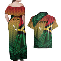 Personalised Long Live Vanuatu Independence Day Couples Matching Off Shoulder Maxi Dress and Hawaiian Shirt 45th Anniversary Woven Pattern - Polynesian Pride