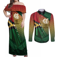 Personalised Long Live Vanuatu Independence Day Couples Matching Off Shoulder Maxi Dress and Long Sleeve Button Shirt 46th Anniversary Woven Pattern LT14 Reggae - Polynesian Pride