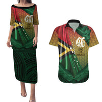 Personalised Long Live Vanuatu Independence Day Couples Matching Puletasi and Hawaiian Shirt 45th Anniversary Woven Pattern - Polynesian Pride