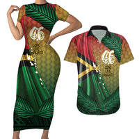Personalised Long Live Vanuatu Independence Day Couples Matching Short Sleeve Bodycon Dress and Hawaiian Shirt 45th Anniversary Woven Pattern - Polynesian Pride