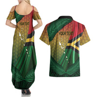 Personalised Long Live Vanuatu Independence Day Couples Matching Summer Maxi Dress and Hawaiian Shirt 45th Anniversary Woven Pattern - Polynesian Pride