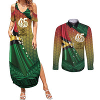 Personalised Long Live Vanuatu Independence Day Couples Matching Summer Maxi Dress and Long Sleeve Button Shirt 46th Anniversary Woven Pattern LT14 Reggae - Polynesian Pride