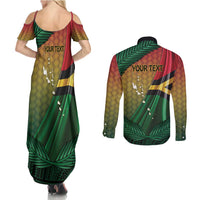 Personalised Long Live Vanuatu Independence Day Couples Matching Summer Maxi Dress and Long Sleeve Button Shirt 46th Anniversary Woven Pattern LT14 - Polynesian Pride