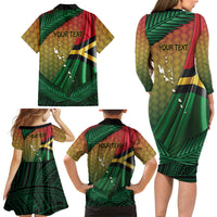 Personalised Long Live Vanuatu Independence Day Family Matching Long Sleeve Bodycon Dress and Hawaiian Shirt 46th Anniversary Woven Pattern LT14 - Polynesian Pride