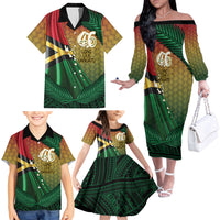 Personalised Long Live Vanuatu Independence Day Family Matching Off The Shoulder Long Sleeve Dress and Hawaiian Shirt 46th Anniversary Woven Pattern LT14 - Polynesian Pride