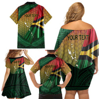 Personalised Long Live Vanuatu Independence Day Family Matching Off Shoulder Short Dress and Hawaiian Shirt 45th Anniversary Woven Pattern - Polynesian Pride