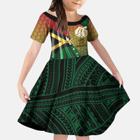 Personalised Long Live Vanuatu Independence Day Family Matching Short Sleeve Bodycon Dress and Hawaiian Shirt 46th Anniversary Woven Pattern LT14 Daughter's Dress Reggae - Polynesian Pride