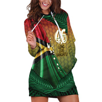 Personalised Long Live Vanuatu Independence Day Hoodie Dress 45th Anniversary Woven Pattern - Polynesian Pride