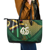 Long Live Vanuatu Independence Day Leather Tote Bag 46th Anniversary Woven Pattern LT14 - Polynesian Pride