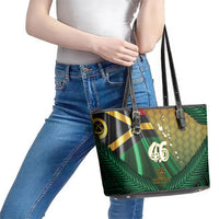 Long Live Vanuatu Independence Day Leather Tote Bag 46th Anniversary Woven Pattern LT14 - Polynesian Pride