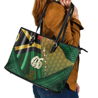 Long Live Vanuatu Independence Day Leather Tote Bag 46th Anniversary Woven Pattern LT14 - Polynesian Pride